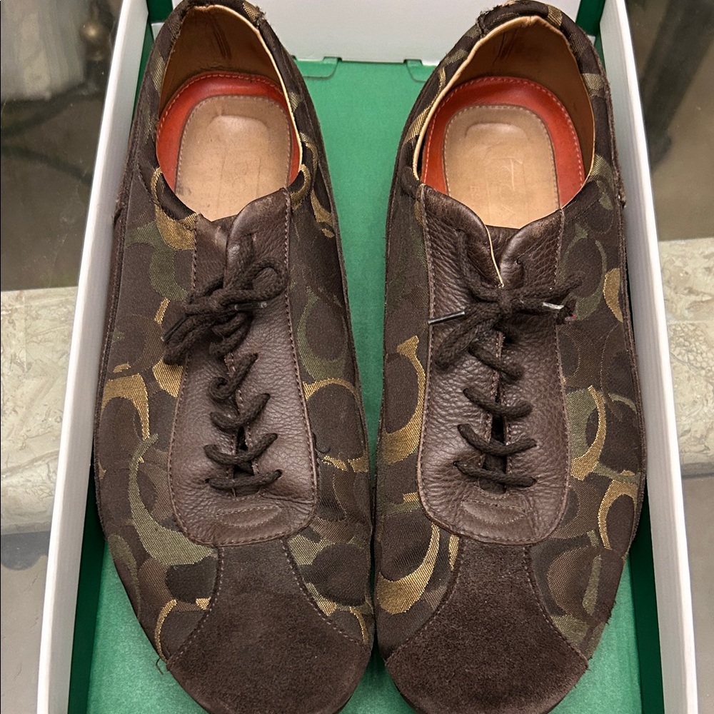 Coach Men’s Brown Camouflage Logo Lace-Up Sneakers
